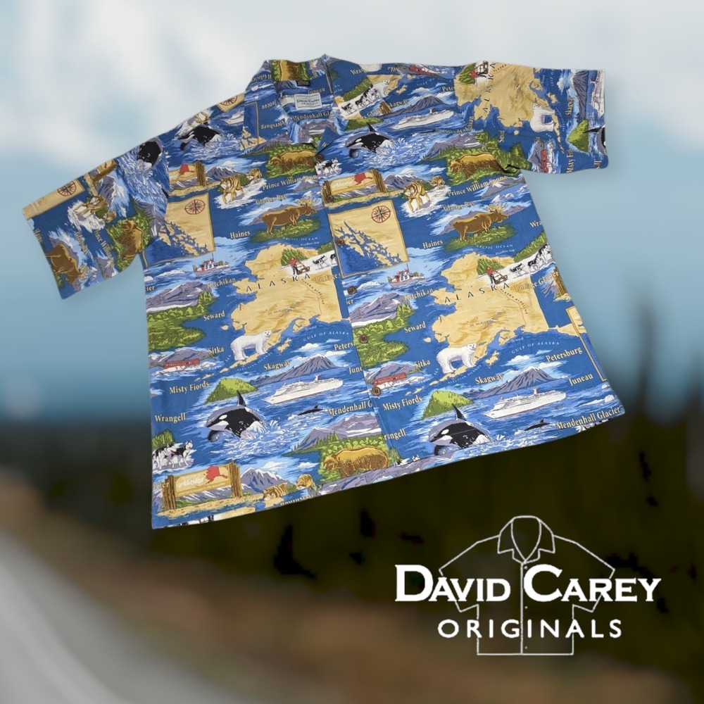 David Carey Originals Men's Alaska Landmark Map Camp Shirt Multicolor XL